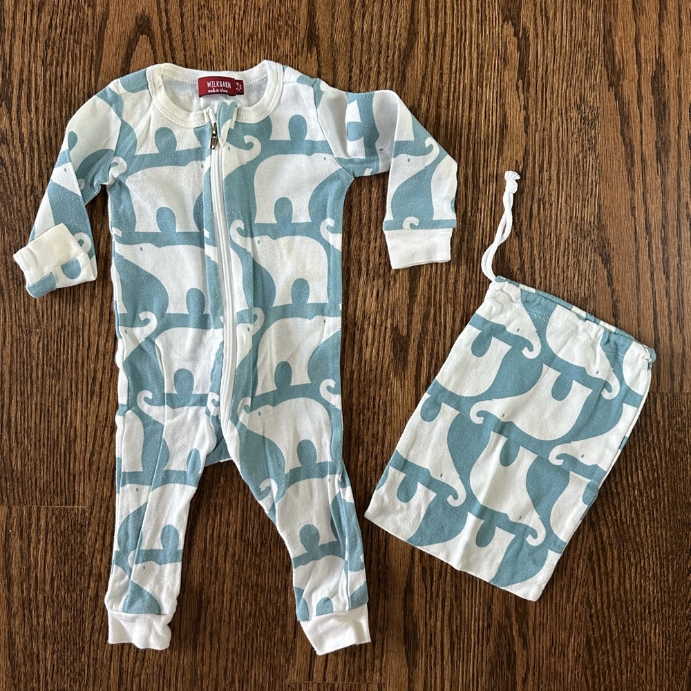 Milkbarn White and Blue Elephant Kids Footie